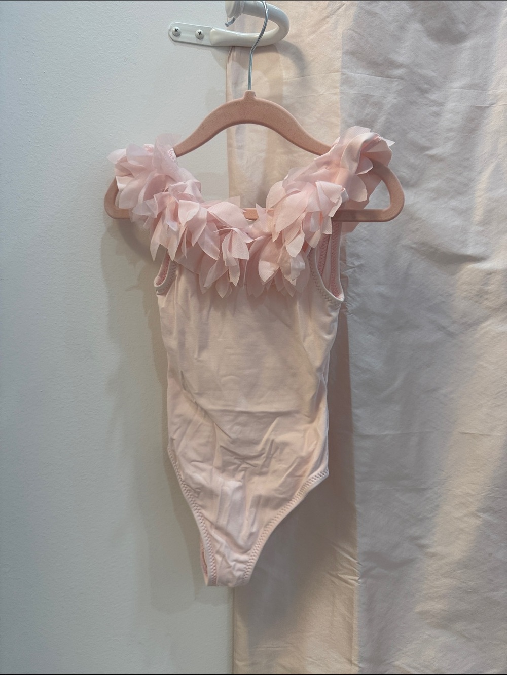 Stella Cove Light Pink One-Piece Swimsuit with Petal Ruffle Neckline
